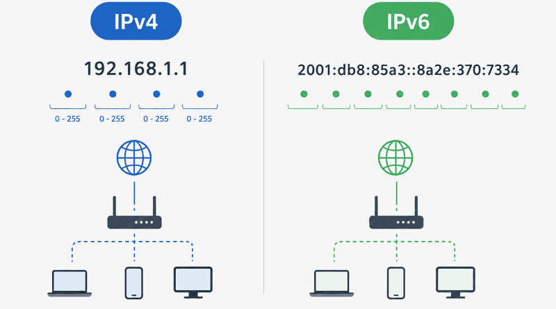 Alamat IP IPv4 dan IPv6 sebagai identitas perangkat dalam jaringan internet