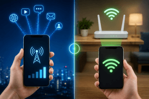 Perbedaan kuota internet dan WiFi melalui ilustrasi koneksi seluler dan router