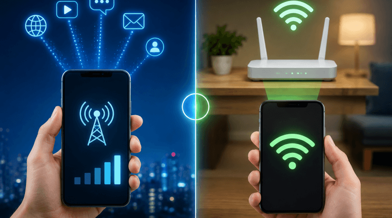 Perbedaan kuota internet dan WiFi melalui ilustrasi koneksi seluler dan router